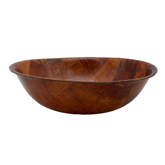 Woven Wood Salad Fruit Rustic Bread Bowl Serving Dish 9.75" Retro Decorative - Picture 3 of 9